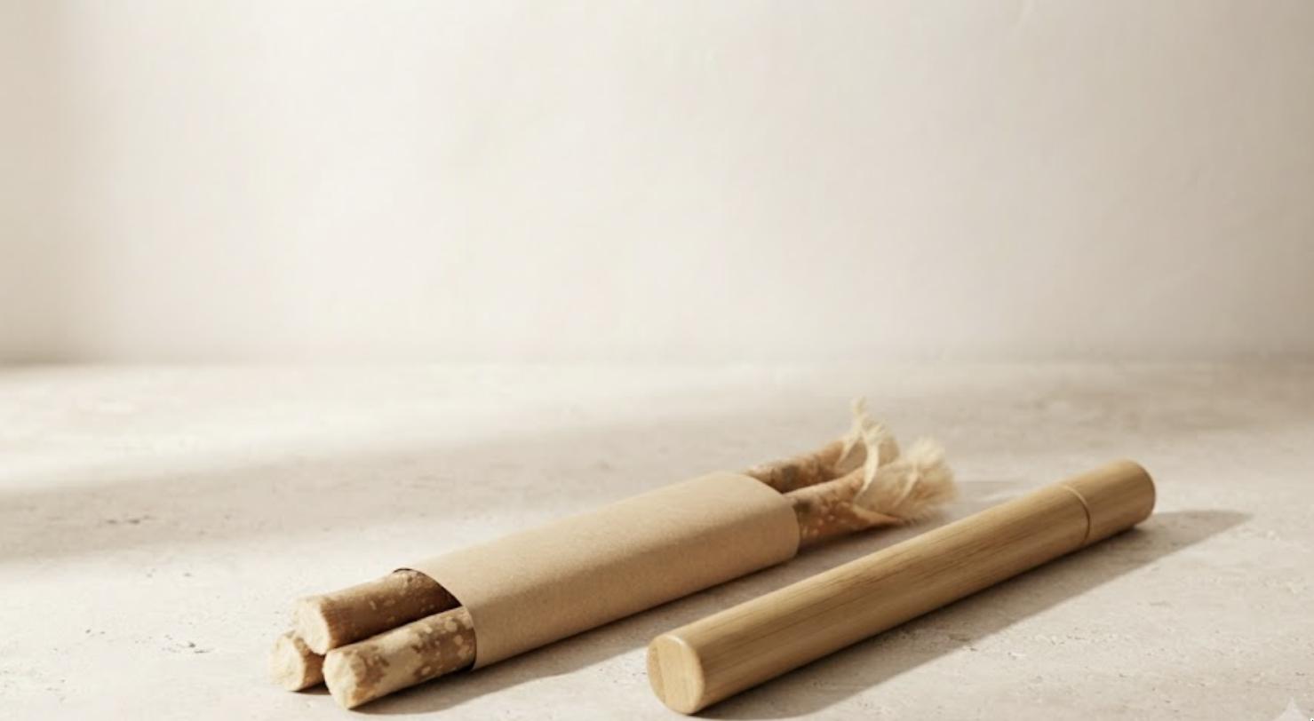Fresh Miswak three-stick pack with bamboo travel case and paper sleeve
